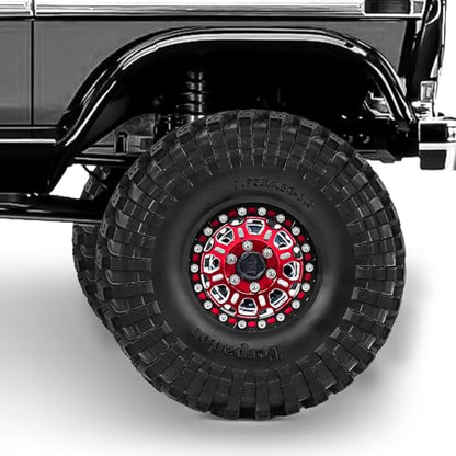 1.9" Beadlock Aluminum Wheels and 124mm Soft Rubber Tires | for SCX10 TRX4 1/10 RC, 12mm Hex, 0mm Offset, with Foam Inserts, RC Crawler Upgrade Parts (Red) - color: Red