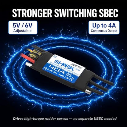 ZTW Shark G2 40A ESC 2-4S Built-in Swithcing BEC 5V/6V 4A Water-Cooling Bidirectional Waterproof Brushless Speed Controller for RC Boat Marine - size: 40A