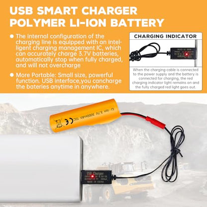 2PCS 3.7V 3000mAh Li-ion Battery with JST Plug with USB Charging Cable for HJ819 DE819 RC Boat Huina 1337 1338 1516 1517 1552 1554 1558 RC Engineering Vehicle Drift carTrucksToy Off-Road Racing