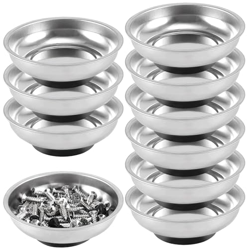 FUNSUEI 10 Packs 6 Inches Magnetic Tray, Stainless Steel Magnetic Bowl, Round Magnetic Parts Tray for Pins, Screws, Bolts, Nuts, Small Parts - color: Silver, size: 10PCS 6In