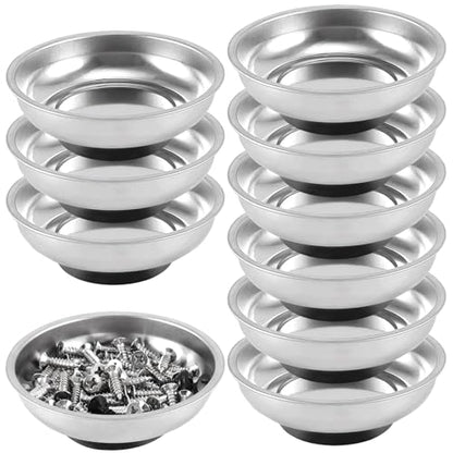FUNSUEI 10 Packs 6 Inches Magnetic Tray, Stainless Steel Magnetic Bowl, Round Magnetic Parts Tray for Pins, Screws, Bolts, Nuts, Small Parts - color: Silver, size: 10PCS 6In