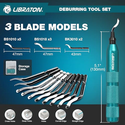 LIBRATON Deburring Tool 3d Printing, Countersink Chamfering Reamer Tool | 360 Degree Swivel Deburring Tool for Metal, Resin, PVC, Copper, Plastic, Wood, Deburring Tool 3d Printing with 10 HSS Blades