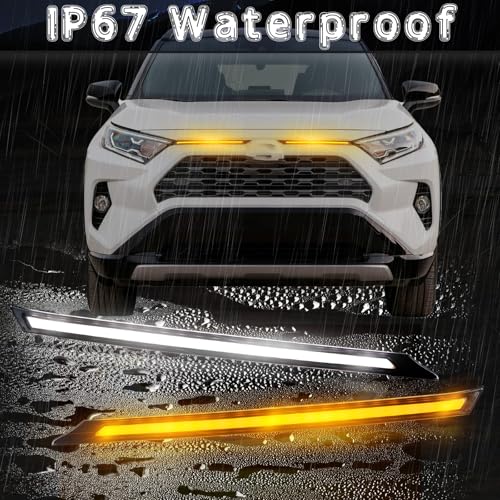 BINGIGOO 2PCS Grille Lights LED Bar Front Sequential Switchback LED Daytime Running Lights Compatible with Toyota RAV4 2019-2023 Sequential Amber Turn Signal light (Smoked) - style: Smoked