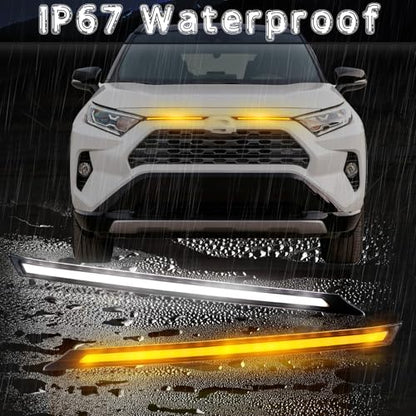 BINGIGOO 2PCS Grille Lights LED Bar Front Sequential Switchback LED Daytime Running Lights Compatible with Toyota RAV4 2019-2023 Sequential Amber Turn Signal light (Smoked) - style: Smoked