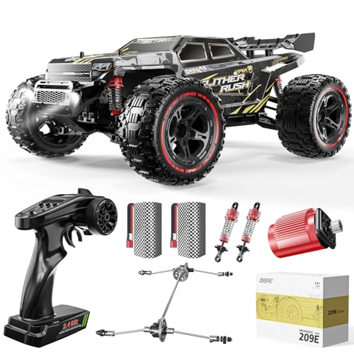 DEERC 1:10 Fast Brushless RC Car for Adults, 60+ KMH, 2 x 3S Batteries | High Speed 4WD Off-Road Remote Control Truck with & Extra Swing Arms, Hobby Grade Racing Car, RC Crawler Gift, 209E