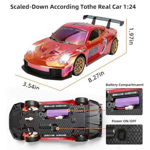 RC Drift Car,1:24 Scale Remote Control Vehicle for Kids,20KM/H 4WD High Speed RC Cars with LED Lights,2 Batteries & Drift Tires Racing Toy for Adults,Kids,Boys and Girls