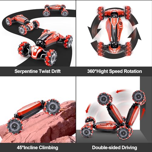 RC Stunt Car, 2.4 GHz 4WD Drive Remote Controlled Gesture Sensor Toy Car, Hand Remote Control car with 360° Flipping Light and Music, Toys for
