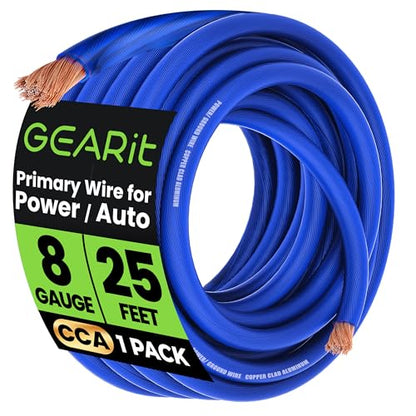 GEARit 8 Gauge Wire 25 ft Blue, 8 AWG Battery Cable CCA, Copper-Clad Aluminum Power Ground Wire for Car Audio Amp, Automotive, RV - color: 8 Gauge Wire, size: Blue - 25ft