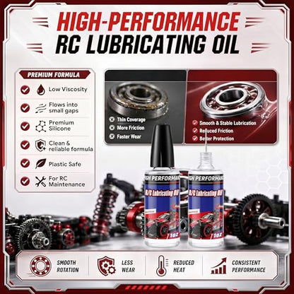 2 Bottles RC Lubricating Oil 1oz, Synthetic Oil for Lubricating R/C, Silicone Bearing Lubricant for RC Cars, Gear Lubricant for Motors, Bearings, Shafts and Moving Parts