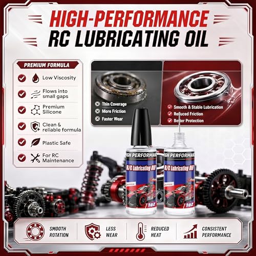 2 Bottles RC Lubricating Oil 1oz, Synthetic Oil for Lubricating R/C, Silicone Bearing Lubricant for RC Cars, Gear Lubricant for Motors, Bearings, Shafts and Moving Parts