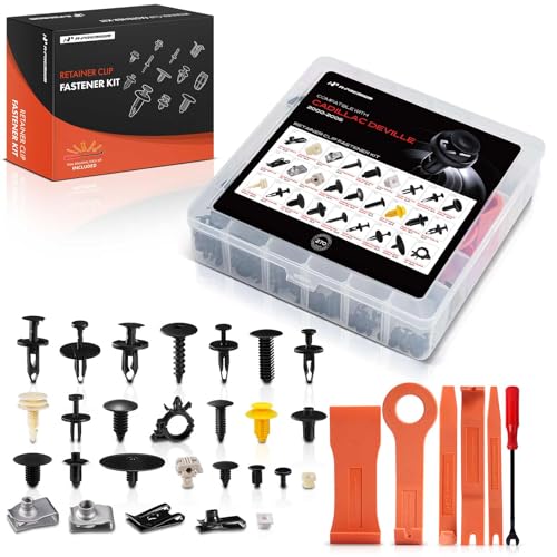 A-Premium 270PCS Fastener Retainer Clip Kit Compatible with Cadillac | for DeVille 2000-2005, Bumper Mud Shield Door Trim Panel Fender Wheelhouse Radiator Splash Shield Hood, Nylon Pin Rivet