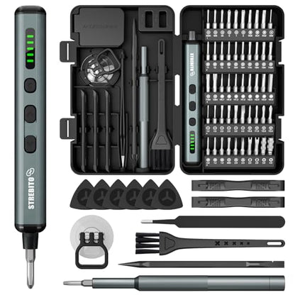 STREBITO Electric Screwdriver, 67 in 1 Mini Electric Screwdriver | 50 S2 Magnetic Bits, 5 Torque Settings, 4 LED Lights, Precision Screwdriver Set for Laptop, Computer & Electronics Repair - color: Standard Black
