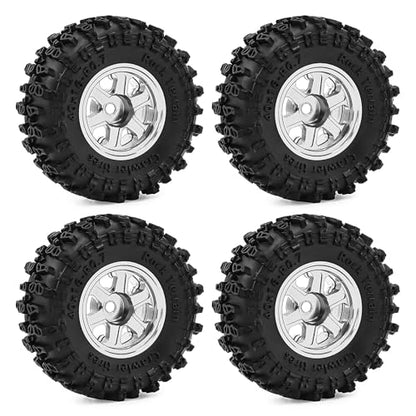 0.7 Inch RC Crawler Tires and Wheels Set 40×16mm for 1/30 Scale Axial SCX30 (Silver) - color: Silver