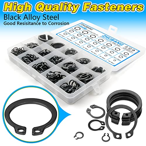 ZHUBANG 800Pcs C-clip External Retaining Rings Snap Rings Assortment Kit Circlip Alloy Steel(M4-M28) + E-clip Assortment Set(1.5mm-10mm) + 5Pcs Snap Ring Plier + Tweezer - size: Alloy Steel 500Pcs C-Clip