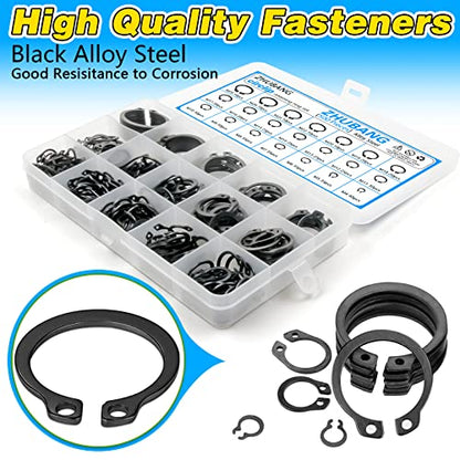 ZHUBANG 800Pcs C-clip External Retaining Rings Snap Rings Assortment Kit Circlip Alloy Steel(M4-M28) + E-clip Assortment Set(1.5mm-10mm) + 5Pcs Snap Ring Plier + Tweezer - size: Alloy Steel 500Pcs C-Clip