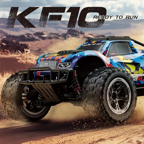 60 km/h Remote Controlled Car with Brushless Motor, 1/10 High Speed 4WD Offroad RC Truck, Waterproof RC Buggy All Terrain for Adults, 3 Batteries (Blue) - color: Kf10,3 Batties,blue
