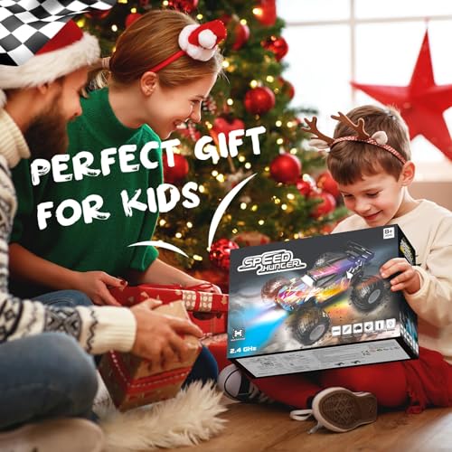 Rcjoyou Remote Control Car, 2WD Off-Road Rc Truck, 20 KM/H All-Terrain RC Cars with Headlights & Body Lights, 2.4GHz, 2 Batteries, Remote Control Car for Boys 4-7 8-12, Gift Toys for Boys Girls