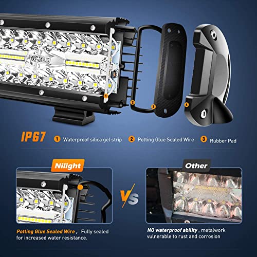 Nilight 20Inch 420W Triple Row Flood Spot Combo 42000LM Bar Driving Boat Led Off Road Lights with Mounting Bracket 16AWG Wiring Harness Kit - color: 20Inch Lights + Wiring Harness +Clamp