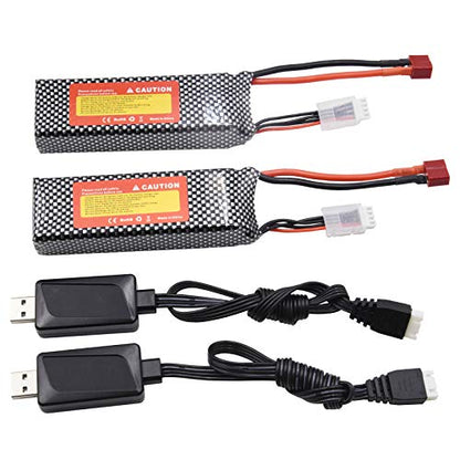 Blomiky 2 Pack 11.1V 3S 2200mAh 24.42Wh Li-Polymer Rechargeable Battery with T Plug and USB Cable for RC Truck Airplane Drone 11.1V 2200mAh T