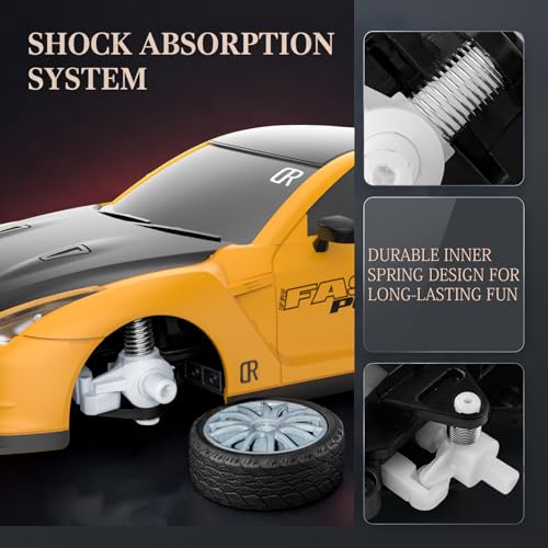 Remote Control Car RC Drift Car 2.4GHz 1:24 Scale 4WD 20KM/H High Speed Model Vehicle with LED Lights Drifting Tire Racing Sport Toy Car for Adults Boys Girls Kids Gift - color: E-yellow