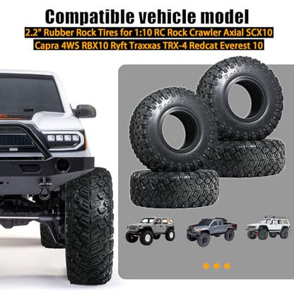2.2 RC Crawler Tires 4pcs All Terrain Super Grip Soft Rubber, 125mm Height, Fit for TRX4 Sport, Redcat Everest 10, Axial SCX10 Capra 4WS RBX10 Ryft, RC Off-road Tires w/Foam Inserts - size: LH Tire-2.2