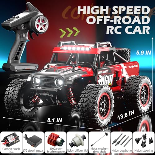 1/14 RC Car Off Road RC Truck 4x4 Remote Control Car High Speed 30+MPH | Hobby Buggy 4WD All Terrain 390 Brushed Motor Full Proportional Metal Chassis Ball Bearing Adult