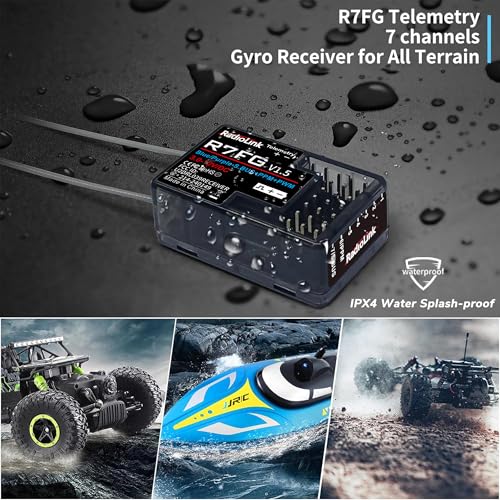 Radiolink R7FG 7 Channel Gyro Receiver 2.4GHz Integrated Telemetry Long Range Control for RC Car Boat Compatible Radiolink Transmitter RC6GS V3/RC6GS V2/RC6GS/RC4GS V3/RC4GS V2/RC4GS(2 Pcs) | 2.4GHz for RC Car/Boat, 600m Long Range Control, IPX4 Water Spl