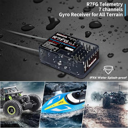 Radiolink R7FG 7 Channel Gyro Receiver 2.4GHz Integrated Telemetry Long Range Control for RC Car Boat Compatible Radiolink Transmitter RC6GS V3/RC6GS V2/RC6GS/RC4GS V3/RC4GS V2/RC4GS(2 Pcs) | 2.4GHz for RC Car/Boat, 600m Long Range Control, IPX4 Water Spl