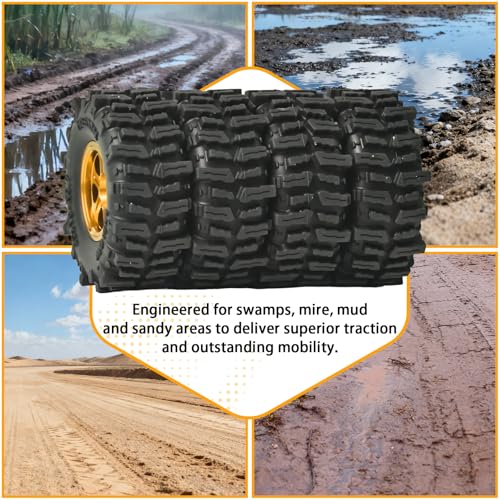 0.7” FS6 Super Soft Rubber Tires & CNC -1mm Offset Aluminum Beadlock Rims, 40×16mm Micro Crawler Wheels Tires Set for Axial SCX30 Redcat Ascent-32 1/30–1/32 RC Crawler, 4PCS Gold - color: Gold