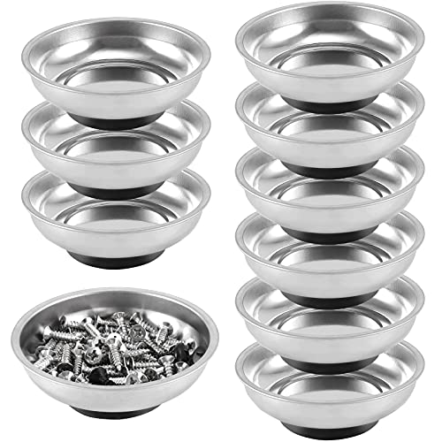 FUNSUEI 10 Packs 3 Inches Magnetic Tray, Stainless Steel Magnetic Bowl, Round Magnetic Parts Tray for Pins, Screws, Bolts, Nuts, Small Parts - color: Silver, size: 10PCS 3In