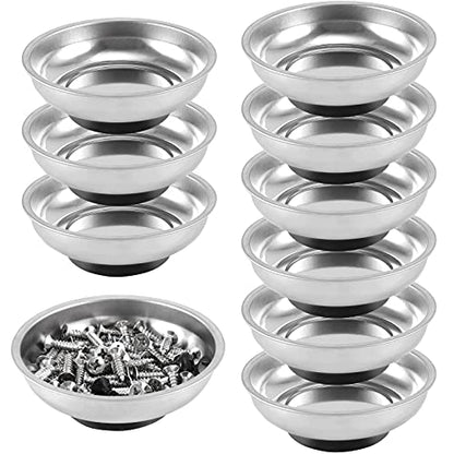FUNSUEI 10 Packs 3 Inches Magnetic Tray, Stainless Steel Magnetic Bowl, Round Magnetic Parts Tray for Pins, Screws, Bolts, Nuts, Small Parts - color: Silver, size: 10PCS 3In