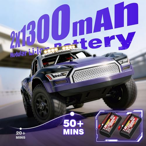 Remote Control RC Cars 1:16 Monster Truck Toys Cars for Adult & Boys, 4WD Off-Road, Metal Transmission Parts, High Speed Fast 40+ KPH, 4X4 Waterproof with 2 Rechargeable Batteries (HS16-83) - color: Purple