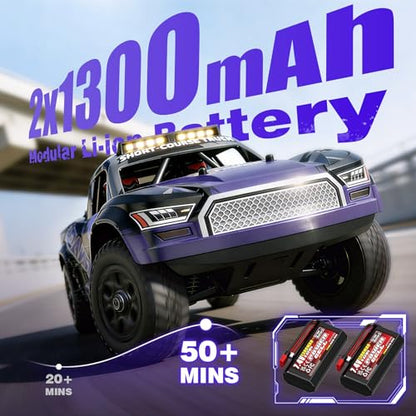 Remote Control RC Cars 1:16 Monster Truck Toys Cars for Adult & Boys, 4WD Off-Road, Metal Transmission Parts, High Speed Fast 40+ KPH, 4X4 Waterproof with 2 Rechargeable Batteries (HS16-83) - color: Purple
