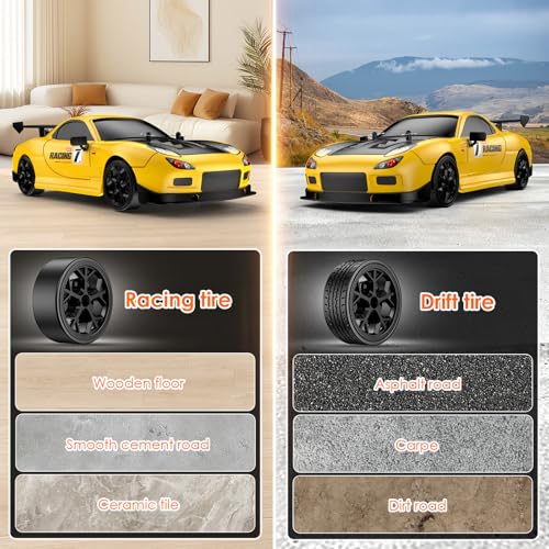 RC Drift Car, 1:14 4WD Drift Remote Control Car 2.4GHz 28km/h Drift RC Car, LED Lights,Racing and Drift Tires RTR for Teens, Kids, Boys
