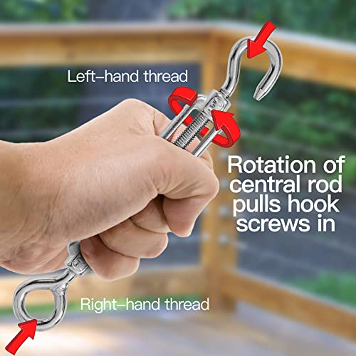 6PCS M6 Hook & Eye Turnbuckle 304 Stainless Steel Turnbuckle Wire Rope Tension Heavy Duty Turnbuckles for Cable Railing Wire Rope Hardware Kit (M6, Hook & Eye) - style: Hook & Eye-M-6