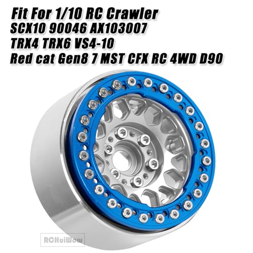 RC 1.9" Beadlock Wheels Rims for 1/10 SCX10 90046 AX103007 TRX4 TRX6 D90 VS4-10 MST CFX Gen8 Gen7 RC Crawler,Alloy Aluminium 1.9 rc Wheel Rim w/Rings,Silver w/Navy Blue - color: Silver(4pcs)