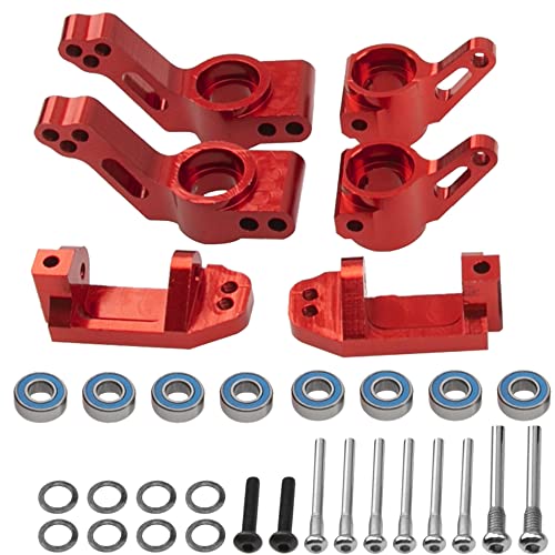 Metal Rear Stub Axle Carriers, C-Hubs Caster Blocks, Steering Blocks Compatible with 1/10 Traxxas Slash 2WD Stampede 2WD Rustler 2WD Nitro Slash RC Car Upgrade Part #3752 3736 3632 (Red) - color: Red