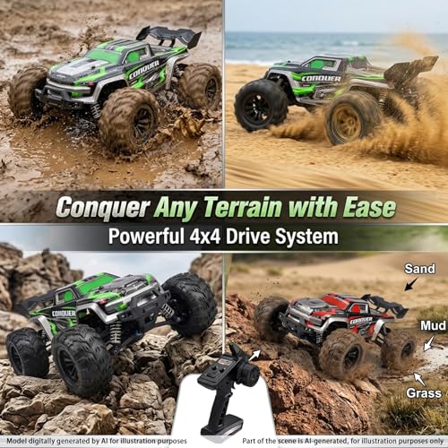 RC Cars 1:16 Scale Remote Control Car 50 KMH High Speed Fast 4WD RC Truck for Kids Adult Boys Toys 2.4 GHz All Terrains RC Buggy Off-Road Drift RC Monster Trucks with 2 Batteries (Green) - color: 140-green-2