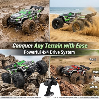 RC Cars 1:16 Scale Remote Control Car 50 KMH High Speed Fast 4WD RC Truck for Kids Adult Boys Toys 2.4 GHz All Terrains RC Buggy Off-Road Drift RC Monster Trucks with 2 Batteries (Green) - color: 140-green-2