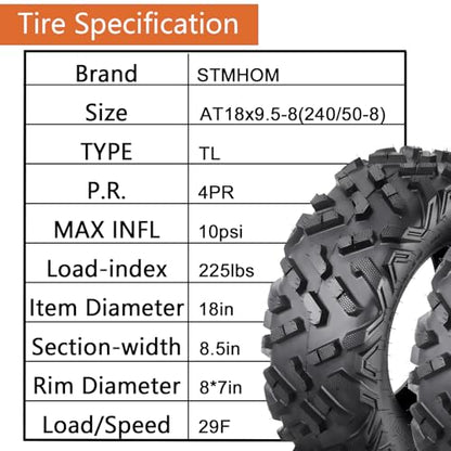 All Terrain Tires 18x9.50-8,ATV Tires 18x9.50-8, 4PR Sand Mud Off-Road Tires,Set of 2 ATV Tires, Tubeless - size: 18x9.50-8 4PR