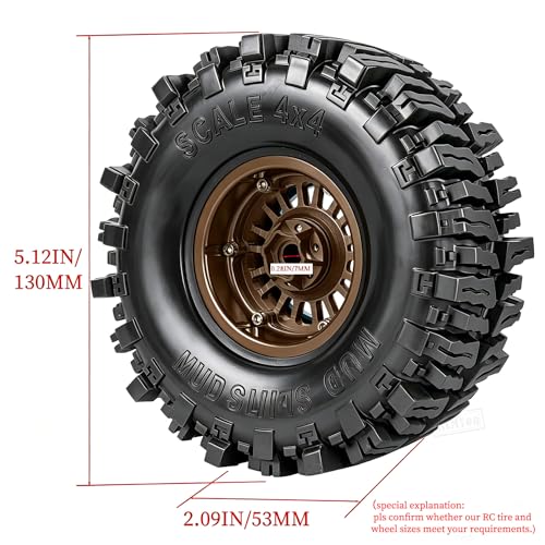 RC 2.2" Beadlock Wheel and Tires Set for 1/8 1/10 TRX4 TRX6 SCX10 II III D90 90046 Gen8 MST VS4-10 CFX Crawler Car,(4PCS) RC Wheels Rims&2.2 Beadlock Wheel Tires,Brown - color: Brown (2.2 Tires Wheels)