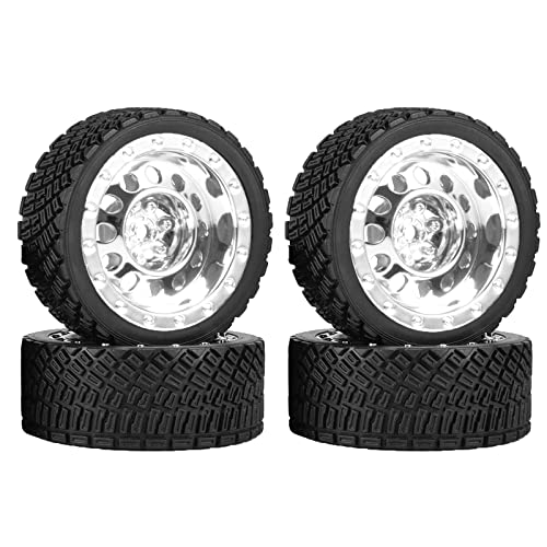 4PCS 65mm RC Rally Car Rubber Tires and Plastic Vintage Wheel Rims 12mm Hex Compatible with 1/10 RC On-Road Rally Racing Car for Tamiya Sakura HSP HPI WR8 TT02 WLtoys RC Parts(Silver) - color: Vintage Silver