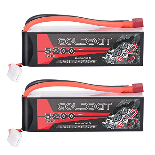 GOLDBAT LiPo RC Battery 5200mAh 3S 60C 11.1V LiPo RC Short Battery with T Connector Softcase Pack for RC Car Truck Quadcopter Airplane Helicopter Boat (2 Packs)