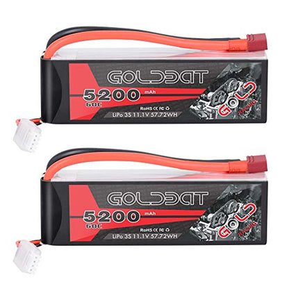 GOLDBAT LiPo RC Battery 5200mAh 3S 60C 11.1V LiPo RC Short Battery with T Connector Softcase Pack for RC Car Truck Quadcopter Airplane Helicopter Boat (2 Packs)