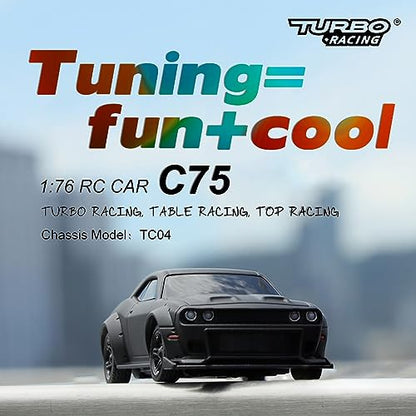 1:76 Turbo Racing Scale RC Sport Car, Table Racing Remote Control Mini Model Car Full Proportional RTR Kit Toys (C75-black) - color: C75-black