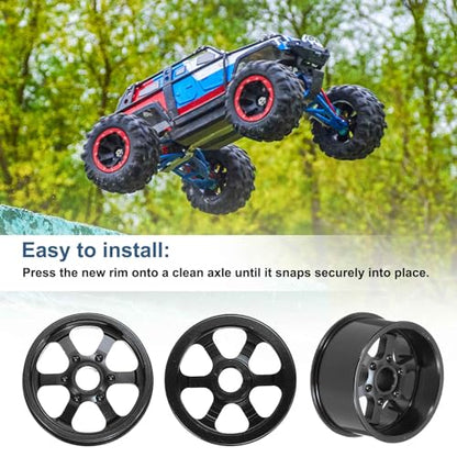 MECCANIXITY 4Pcs RC Car Wheel Rims, 20.5mm Dia 5-Spoke Black Aluminum Alloy Wheel Rims Hex Hub for HSP RC Drift On-road Racing Touring Car - color: Black