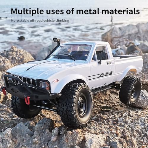 RC Truck 1/16 RC Rock Crawler, WPL C24 4x4 RC Pickup Truck, 2.4GHz Remote Control Car, All Terrain Off Road RC Climbing Car with Headlights and 2 Batteries for Adults (White) - color: White