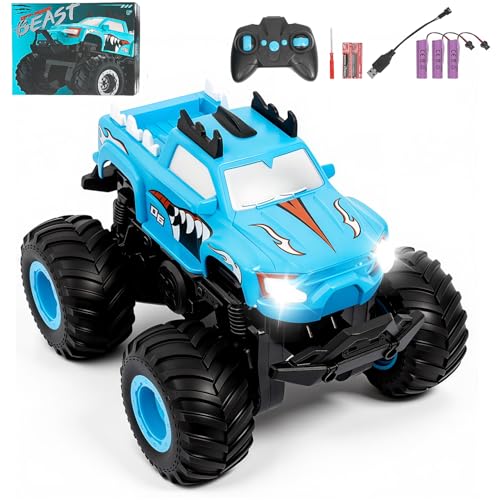 Remote Control Car, 1:24 Scale All Terrain Monster Truck Toys with LED Lights, 2.4 Ghz Off-Road Remote Control Monster Trucks for Boys 4-7, Gift for Kids 8 9 10 11 12