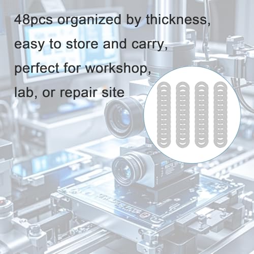 48 Pcs M4x8mm Steel Thin Flat Washer Set for M4 Bolt Electronics Repair | 0.1 0.2 0.3 0.5mm Thickness, 12pcs Each Size, Stainless Flat Spacers, Electronics Assembly, Mechanical Repair - size: M4X8