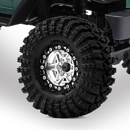 1.3" Pre-Assembled Beadlock Wheels and Tires 70mm (2.75in) for SCX24 TRX4M 1/18 1/24 RC Crawlers – Aluminum Rims, Soft Rubber Tires with Foam Inserts, Easy-Install Upgrade Parts (Silver) - color: Silver